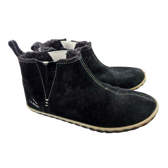 L.L. Bean Shoes - LL Bean Black Suede Mountain Slippers Booties Sherpa Lined Women 6 301554